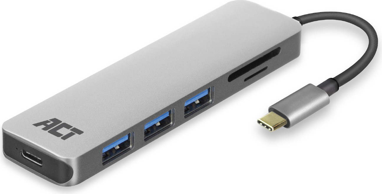 ACT AC7050 USB-C 3.2 Gen1 Hub met 3 poorten, kaartlezer en PD-pass-through aansluiting