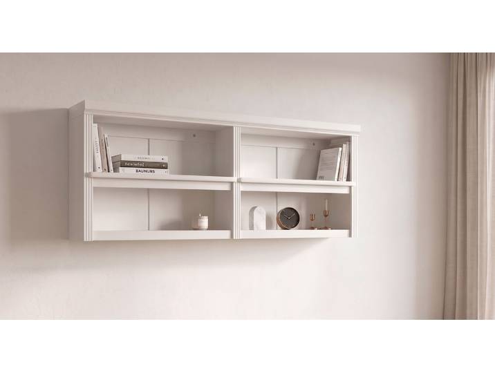 Wandregal GOODPRODUCT Soeren , weiss (cremeweiß), B:158cm H:67cm T:29cm, Massivholz, Regale, Wandregal, aus massiver Kiefer, 4 offene Fächer, FSC-zertifiziert