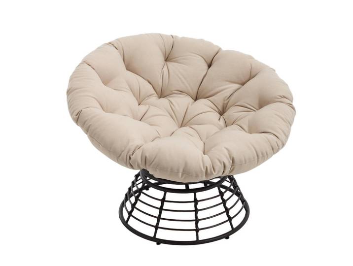 Lvhom Garten-Relaxsessel Papasansessel, 360° drehbar,Rattan, Polyester, Beige, 60x67x92 cm, Gartenmöbel, Gartensessel, Gartenstühle