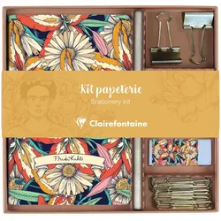 Clairefontaine 3x Frida Kahlo, Schreibset mit einem Notizbuch 11x17 cm 32 Blatt liniert Seiten, einem Bleistift, 2 Briefklemmern - 116231C