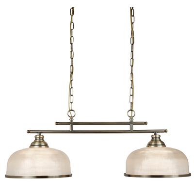 SEARCHLIGHT Hängeleuchte "Bistro II 2Lt Pendant- Antique Brass & Holophane Style Glass", gold (antikmessing), 2, H: 27cm, 1 Stk., Leuchten, Hängeleuchte