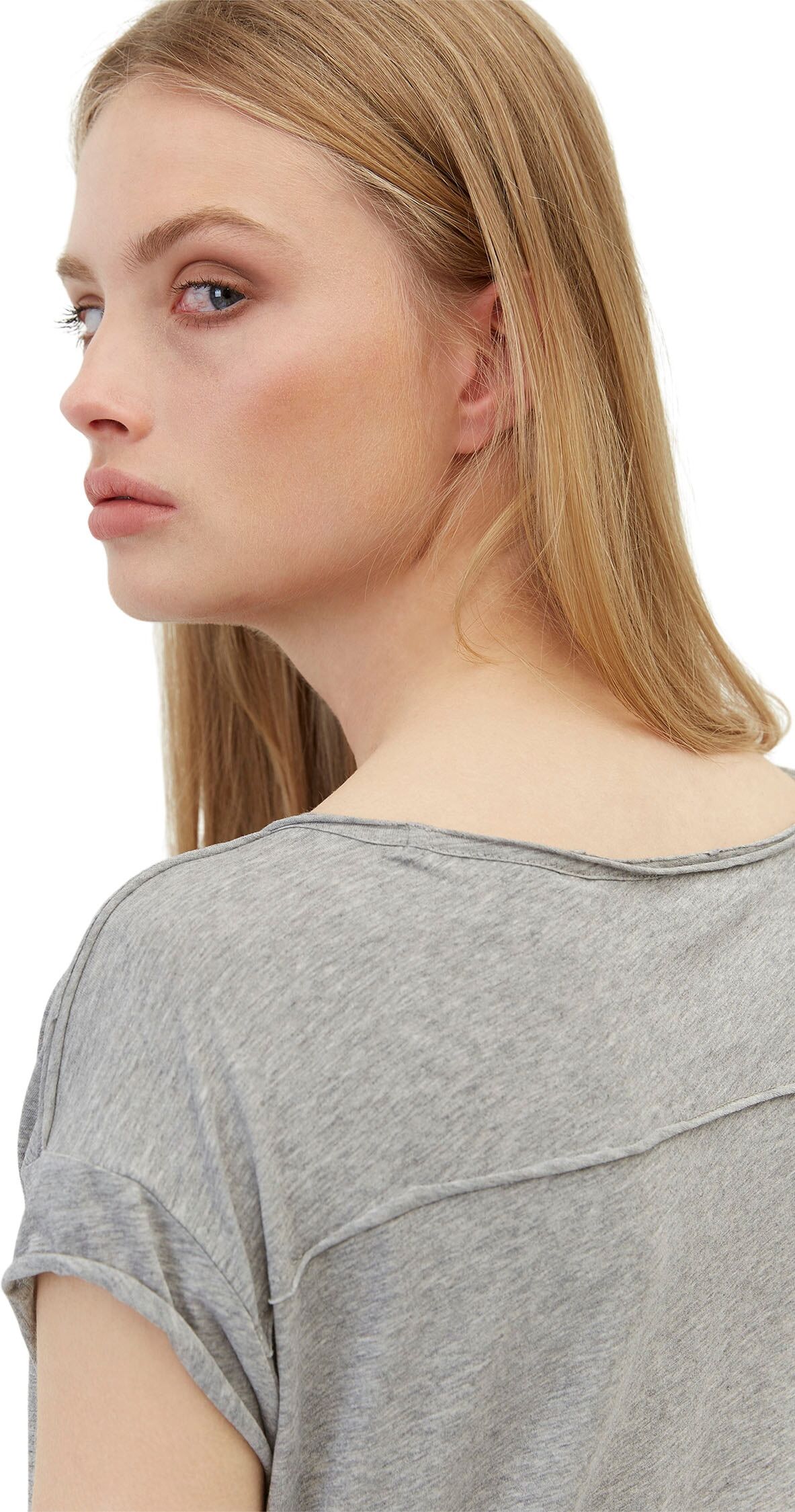 Marc O' Polo Kurzarmshirt MARC O'POLO DENIM, Damen, Gr. M, grau (grau, meliert), Obermaterial: 100% Baumwolle, figurumspielend, Rundhals, Shirts Kurzarmshirt