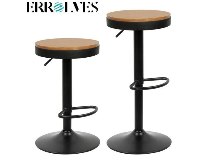 Tabouret Bar en Bois Ø36 cm Hauteur Réglable et Pivotant à 360 degrés Lot de 2 Noir - ERROLVES