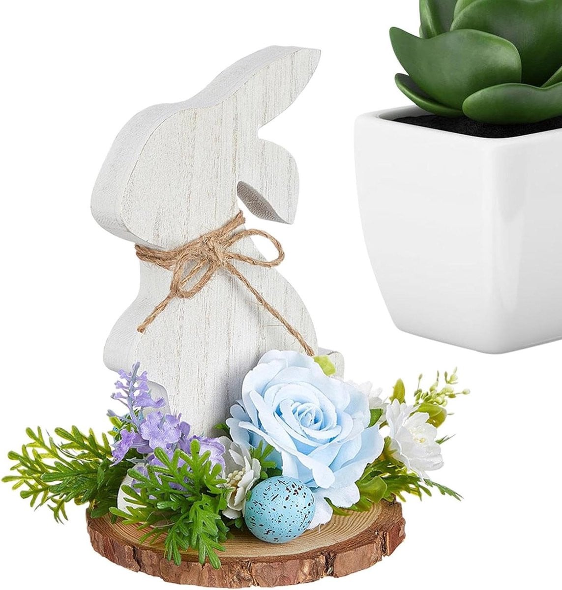 Paashaas Beeld - Houten Konijn voor Paasdecoratie - 18.5 cm Hoog