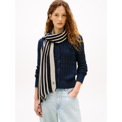 Modeschal TOMMY HILFIGER "ELEVATED CHIC", Damen, schwarz-weiß (space blau), Web, Baumwollmischung, gestreift, Modetücher, Einheitsgröße