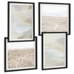 BILDER SET 4er Set - 50x50 cm & 40x60 cm Schwarzer Rahmen - Abstrakter Hintergrund mit feinen Strichen