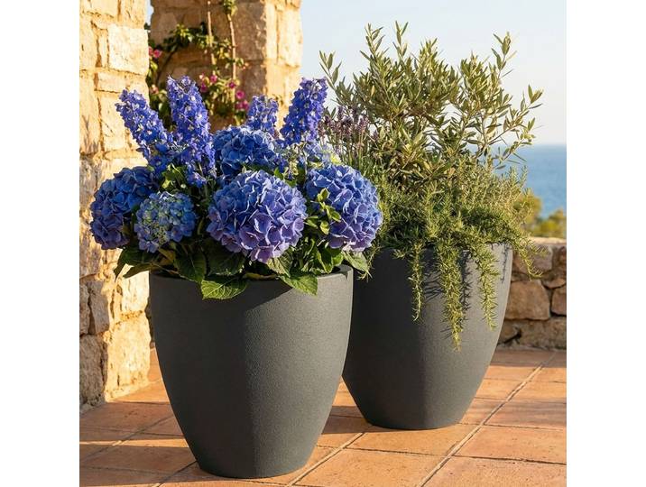 2er-Set Blumentopf rund, 38cm, graphit