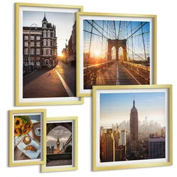 BILDER SET 5er Set - 50x50 cm & 20x30 cm & 40x60 cm Goldrahmen - Venezianische Straßen Wasserarchitektur