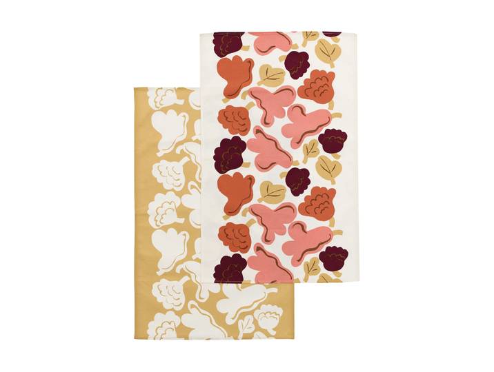 Marimekko Kukasta Kukkaan torchon de cuisine Off white-pink-terrac-ochre, lot de 2