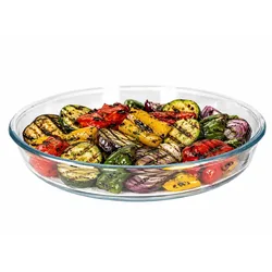 Borcam Brat- & Backform Ø 32 cm rund flach mit Grillrillen Glas Auflaufform
