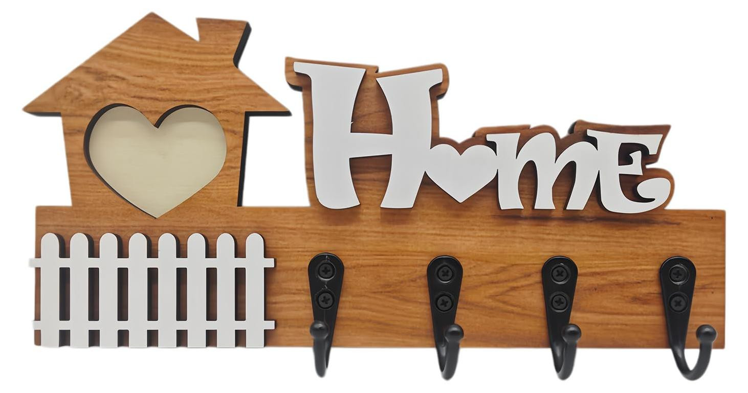 Solidchoice Wandplank met 4 Haken voor Sleutels van Massief Hout