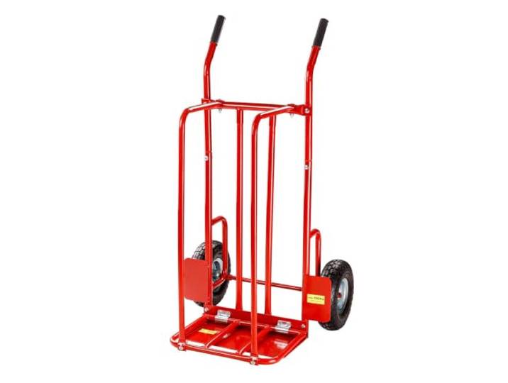 DEMA 2in1 Sackkarre für Brennholz, Kaminholzwagen mit Luftreifen, 150 kg Holzbügel abnehmbar, Gleitkufen für Treppen, 2 klappbare Ladeflächen, Stahlrahmen rot, Räder Ø 26 cm, Scheite ab 30 cm
