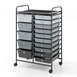COSTWAY Rollwagen mit 15 stapelbaren Schubladen, Rollcontainer 63x37x87cm, schwarz