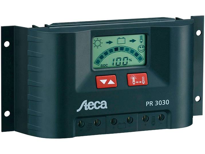 Solarladeregler STECA PR 3030 , schwarz, B:9,6cm H:4,4cm T:18,7cm, Spannungsregler, Solarladeregler