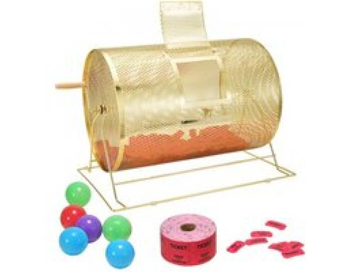 VEVOR Lostrommel Glückskind 10.000 Lose oder 300 Tombola-Kugeln Fassungsvermögen, Professioneller Los-Drehkäfig aus Metall, Lotterie-Drehscheibe, Losbox für Lotteriespiele Golden
