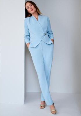Plus Size Women's Wrap Jacket Pantsuit by Jessica London in Azure Mist (Size 34 W)