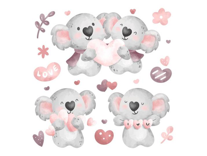 Wallfluent Wandaufkleber 80x113cm - Pastellfarbene Koalas, Mehrfarbig, Kunststoff, Rechteckig, 80x113x0.1 cm, Tapeten & Wandverkleidungen, Wandtattoos & Sticker, Wandtattoos