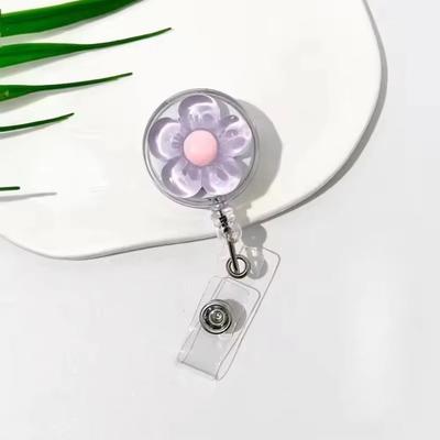FloraClip Transparent Floral Retractable Badge Reel For ID Cards And Badges purple