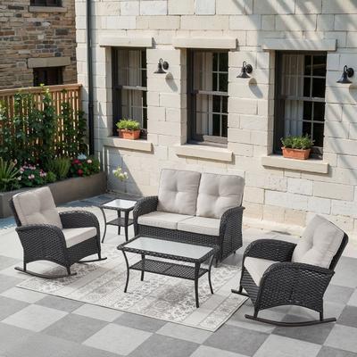 Pocassy 5 Pieces Glider Sofa with Rocker Chairs Ottomans