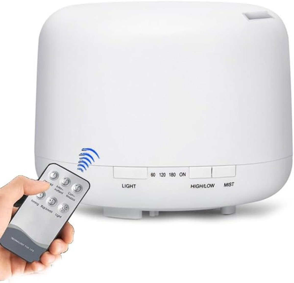 Cool Mist Luchtbevochtiger en Aroma Diffuser met 7 LED-kleuren, Afstandsbediening en Timer, Wit, 500ml