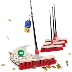 4X Straßenbesen 40 cm I mit Stiel I Elaston rot I Teleskopstiel I Besen für draußen I Industriebesen Gartenbesen Schneebesen Allzweckbesen