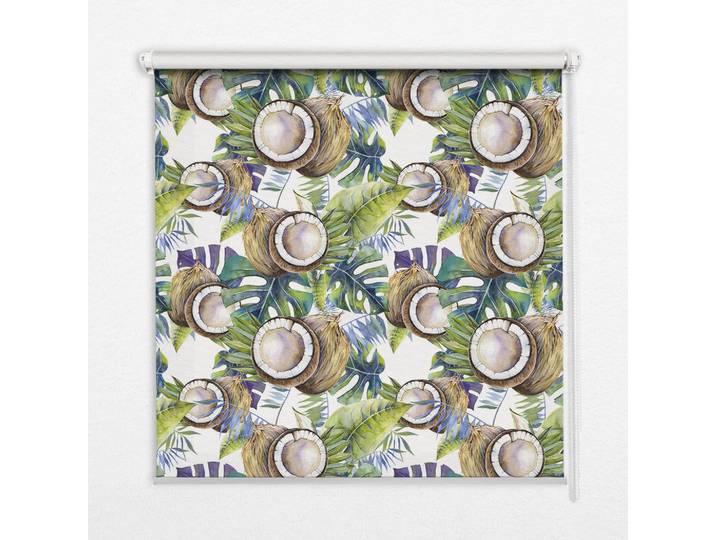 Tulup Innenrollo - Fensterrollo - Rollo - 100x140 cm - Kokosnüsse und ihre Blätter, Braun, Kunststoff, Rechteckig, 100x140x0.5 cm, Heimtextilien, Vorhänge, Rollos