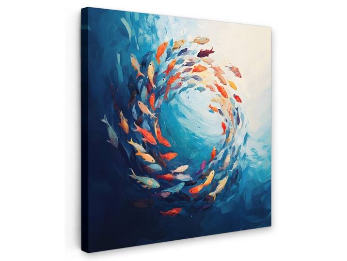 LEINWANDBILD Meer - Fische - Bunt - Dynamisch Deko Groß 90x90 cm