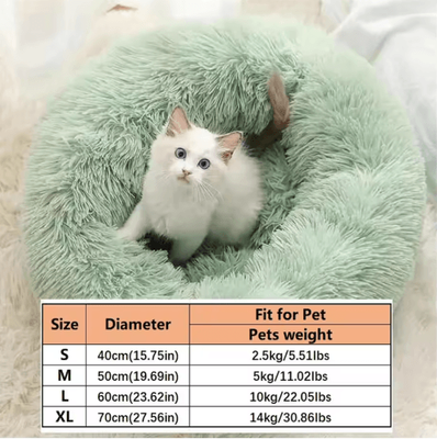 Inspire Picks Soft Plush Faux Fur Donut Calming Bed For Cats & Dogs green s(40x40cm)