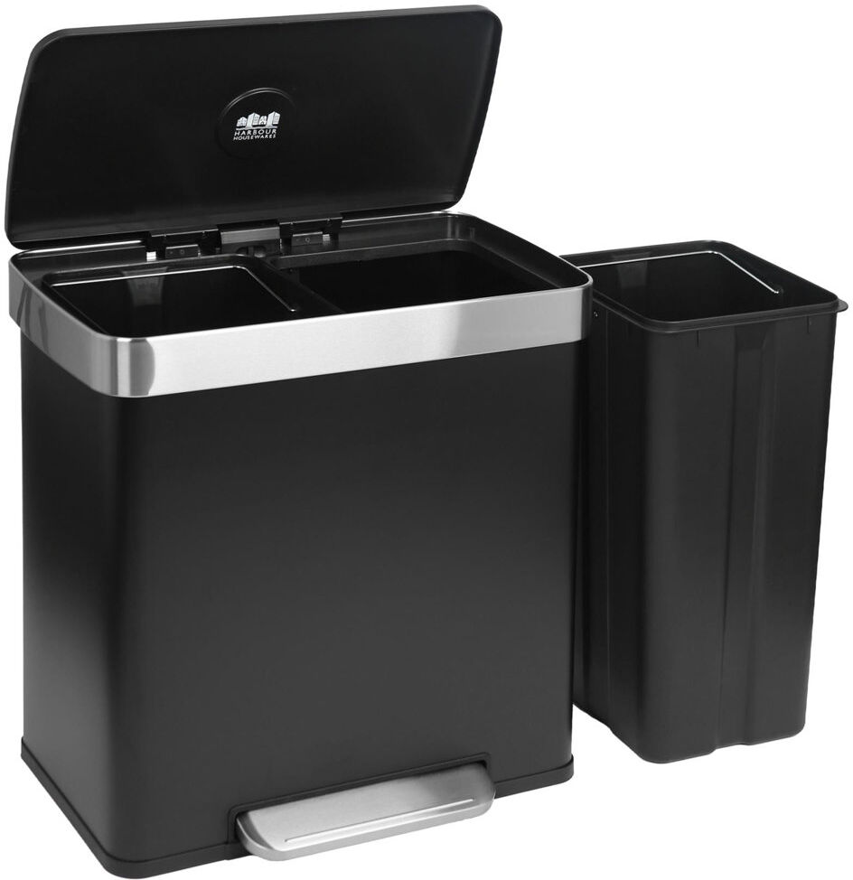 Harbour Housewares - Stainless Steel Double Kitchen Pedal Bin - 60L (2 x 30L) Matte Black 60L