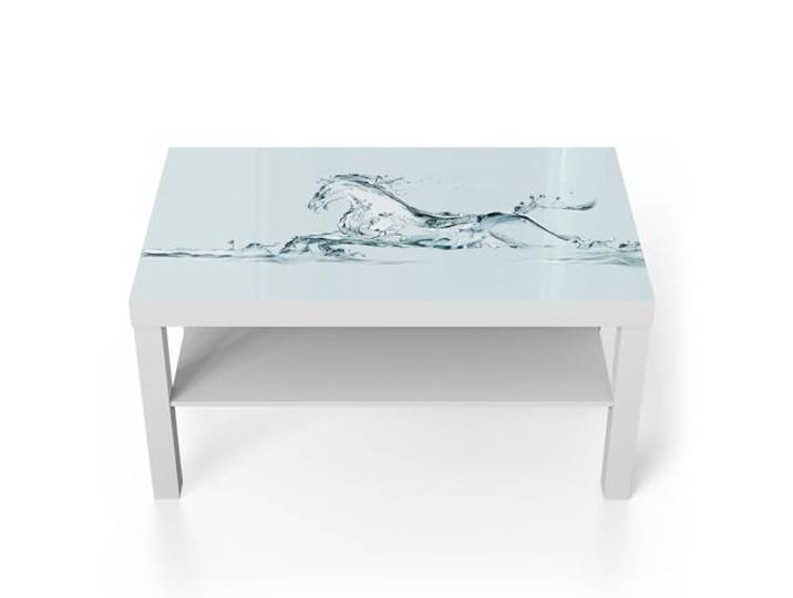 DEQORI Glastisch weiß groß 90x50 cm Motiv Pferd des Stroms ausgefallener Beistelltisch aus Glas Hochglanz Couchtisch fürs Wohnzimmer moderner Couch Tisch mit Design