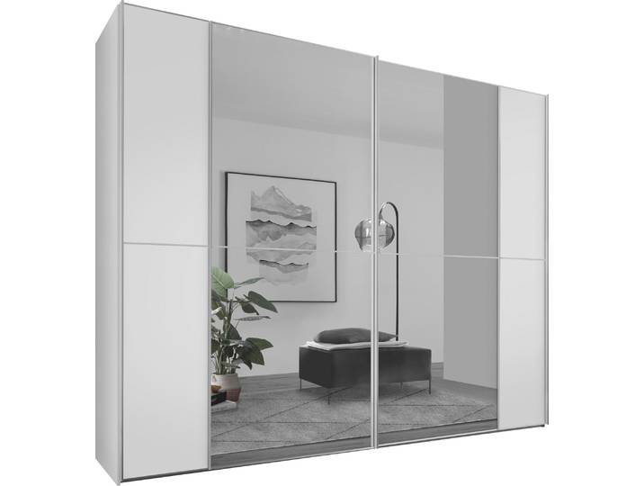 Schwebetürenschrank, Holzwerkstoff, Weiß, 249×240×68 cm, Mit Spiegeln & Variablen Einlegeböden, Modern, Staud