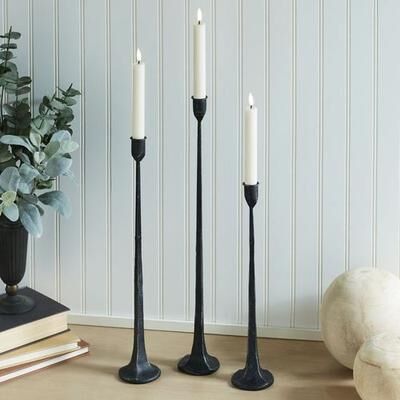 Kalalou Laine Tall Taper Candleholders Black Set of Three, Set of Three, Black