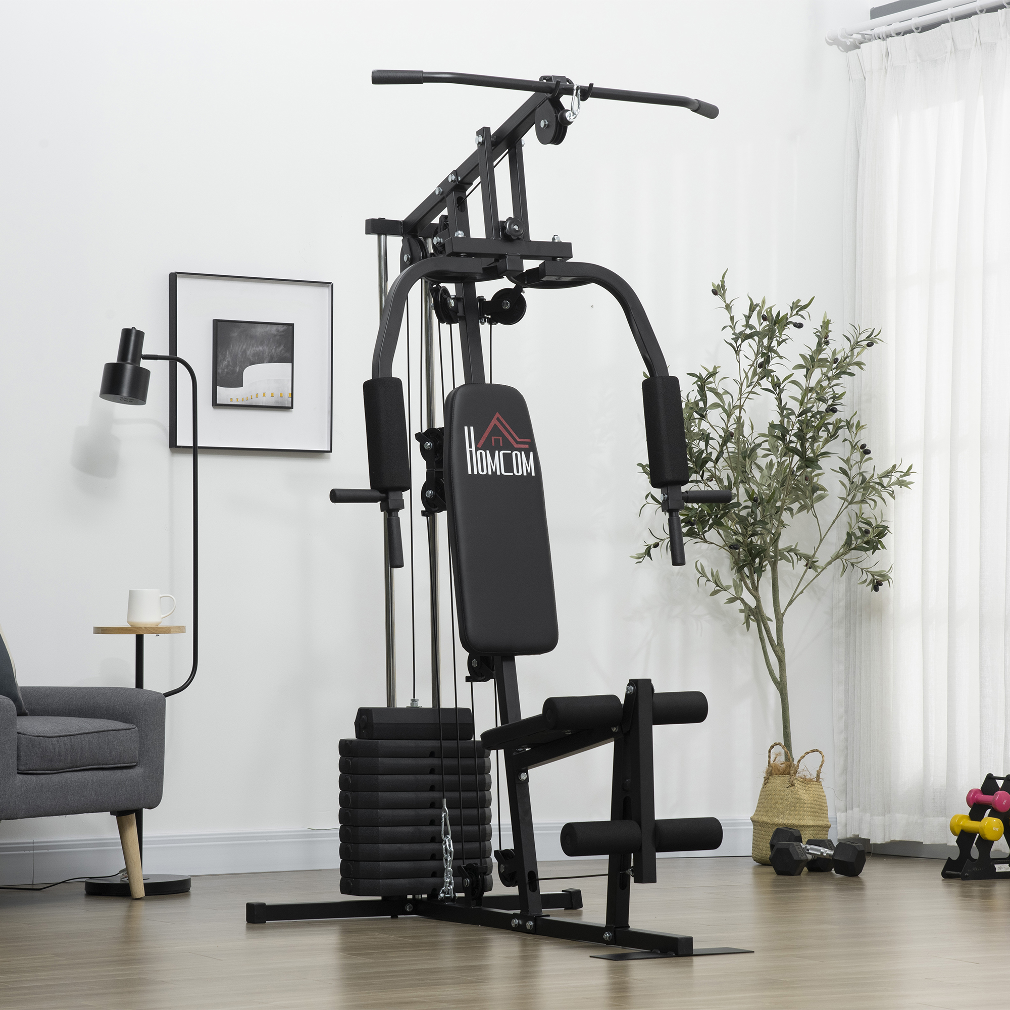 Homcom Stazione Fitness con Pesi da 45kg, Palestra multifunzione con schienale imbottiti per Allenamento a Casa, 135x103x210cm, Nero   Aosom Italy