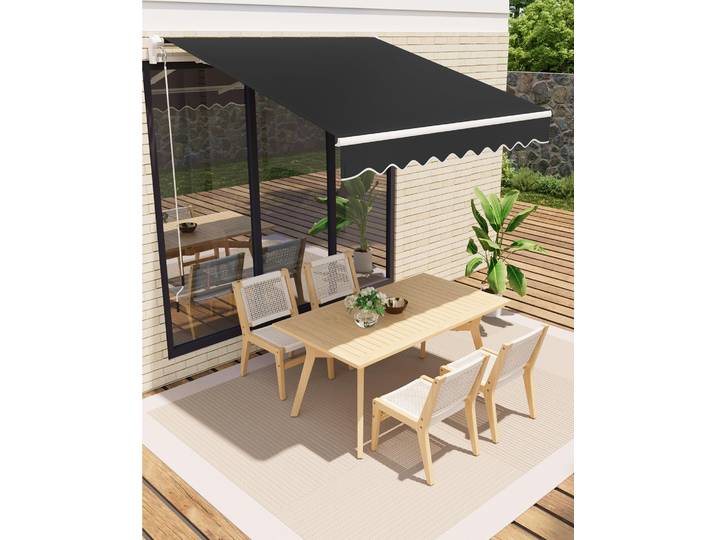 Auvent rétractable 350x250cm, protection UV50+, hydrofuge, auvent de patio, auvent de balcon à bras articulé avec manivelle, fixation murale