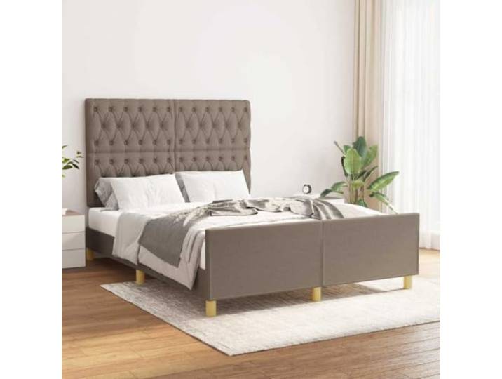 LPERTGFHU Bettgestell - Polsterbett 140x200 cm - Taupe Stoff, Lattenrost Höhenverstellbares Kopfteil, Stabile Konstruktion, Einfache Montage