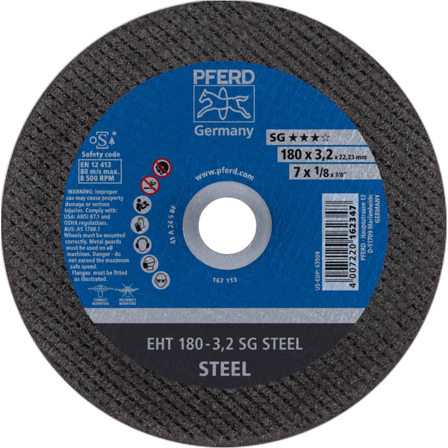 PFERD TOOLS Trennscheibe EHT 180x3,2x22,23 mm gerade Leistungslinie SG STEEL für Stahl (61326222)