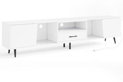 "Costway 79"" TV Stand for TVs up to 90 Inches Entertainment Center Wood Media Console Table Modern Mid Century TV Cabinet-White"