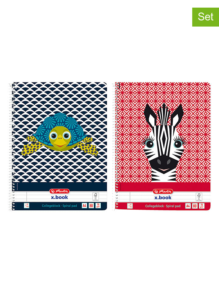 Herlitz 2er-Set: Collegeblöcke ''Cu.Animals A4/80 Lin.27'' (Überraschungsprodukt) - onesize