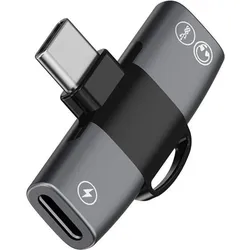 PowerGuard 2-in-1 USB-C Headphone Splitter & Charge + Sync (Winkeladapter), Audio Adapter, Grau