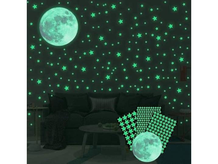 CHPN - Glow in the dark stickers - Maan- en Sterstickers - Glow in the dark - Kinderkamerdecoratie - Woondecoratie - Cadeautje - Lichtgevende stickers - Moon - Stars - Ruim 300 stuks