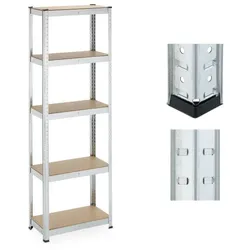 Relaxdays 2x Schwerlastregal mit 5 Ebenen Hellbraun,Silber