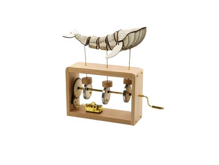 VNCdfhETs Dekorative Spieluhr Massivholz-Spieluhr, Handgekurbelt, Wal-Phonograph, Desktop-Ornament Musikalisches Erinnerungsstück(Natural)