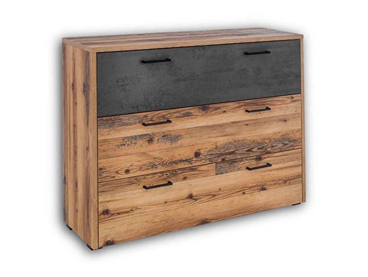 Stella Trading Alicante Schlafzimmer Kommode in Alpine Lodge Optik, Betonoxid - modernes & ausdrucksstarkes Sideboard für Ihr Schlafzimmer - 120 x 90 x 38 cm (B/H/T), Alpine Lodge/Betonoxid