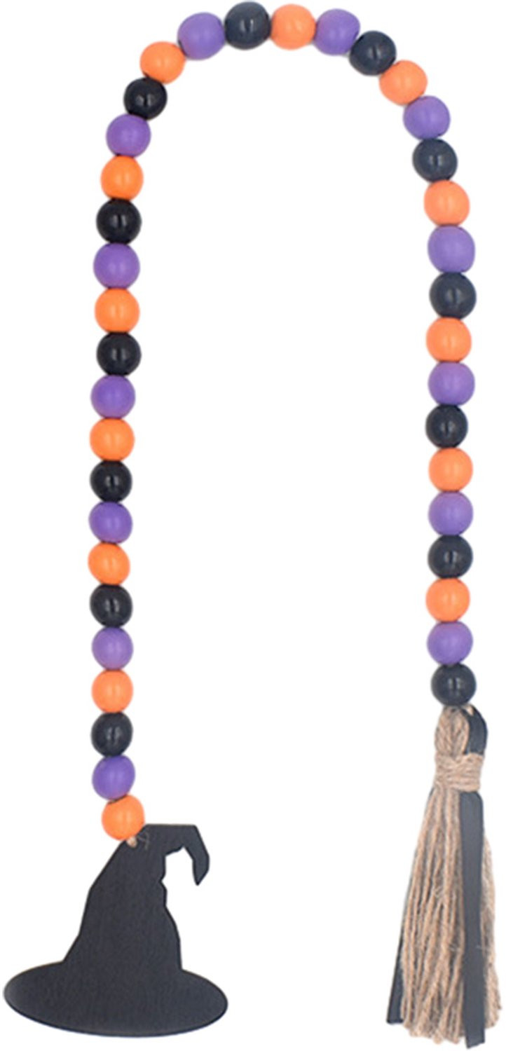 Halloween slingers van houten kralen met kwastjes, spinnenweb en hoedjes voor decoratie