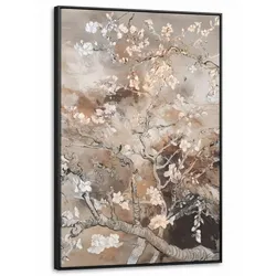 LEINWAND Bilder mit Rahmen - Mandelblüte - Kunst - Van Gogh - Beige - Abstrakt - 90x140