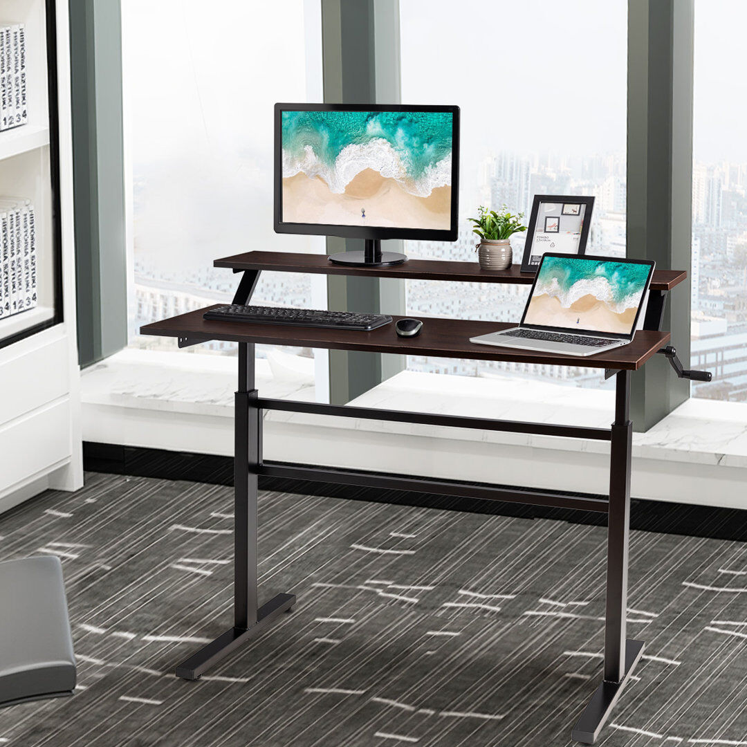 Wade Logan Mirari Adjustable Height Standing Desk Black/Coffee 120cm W X 60cm D