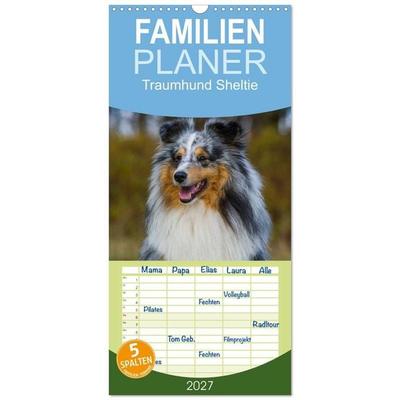 Familienplaner 2027 - Traumhund Sheltie mit 5 Spalten (Wandkalender, 21 x 45 cm) CALVENDO