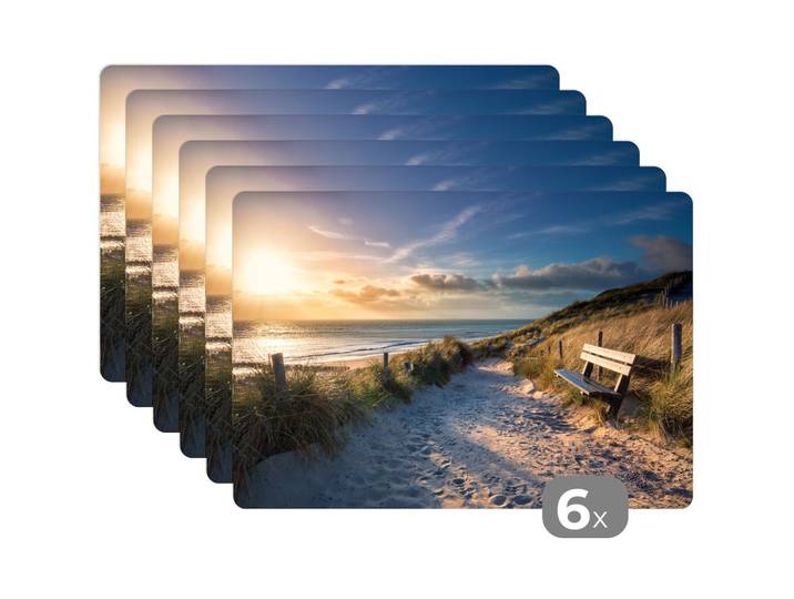 PLATZSETS 6er-Set Sonnenuntergang - Strand - Düne - Gras - Bank 45x30 cm Tischset