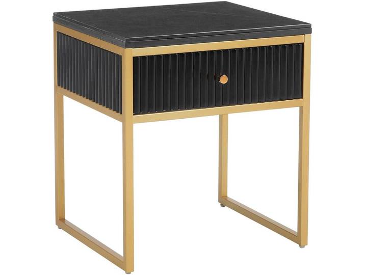 Leonique Beistelltisch Fleuriss, Keramikplatte, goldene Beine, FSC-zertifiziertes Holz, Breite 50 cm