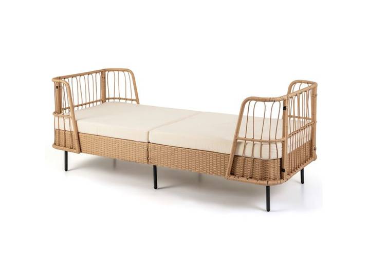 Canapé de Jardin en Rotin PE Cannage COSTWAY Coussins Épais Cadre en Métal Canapé Transat Extérieur 2 Places Charge 360 kg